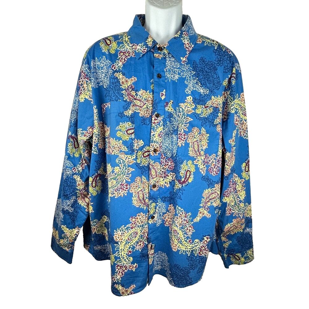 Houston White Target Blue Paisley Button Front Dress Shirt Size XXL NWT